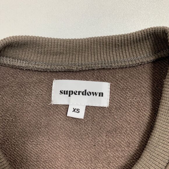 Superdown Top Womens XS Extra Small Taupe Drop Shoulder Cropped Boxy Bungee Hem - Picture 9 of 12